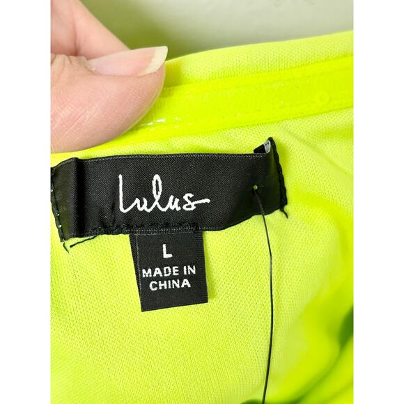 NWT Lulus Embellished Sequin Strapless Mini Dress Neon Yellow Women's L - Picture 5 of 6